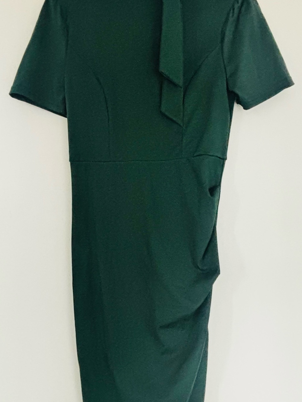 Forest Green 50’s Style Midi Sheath Dress with Neck Tie Detail